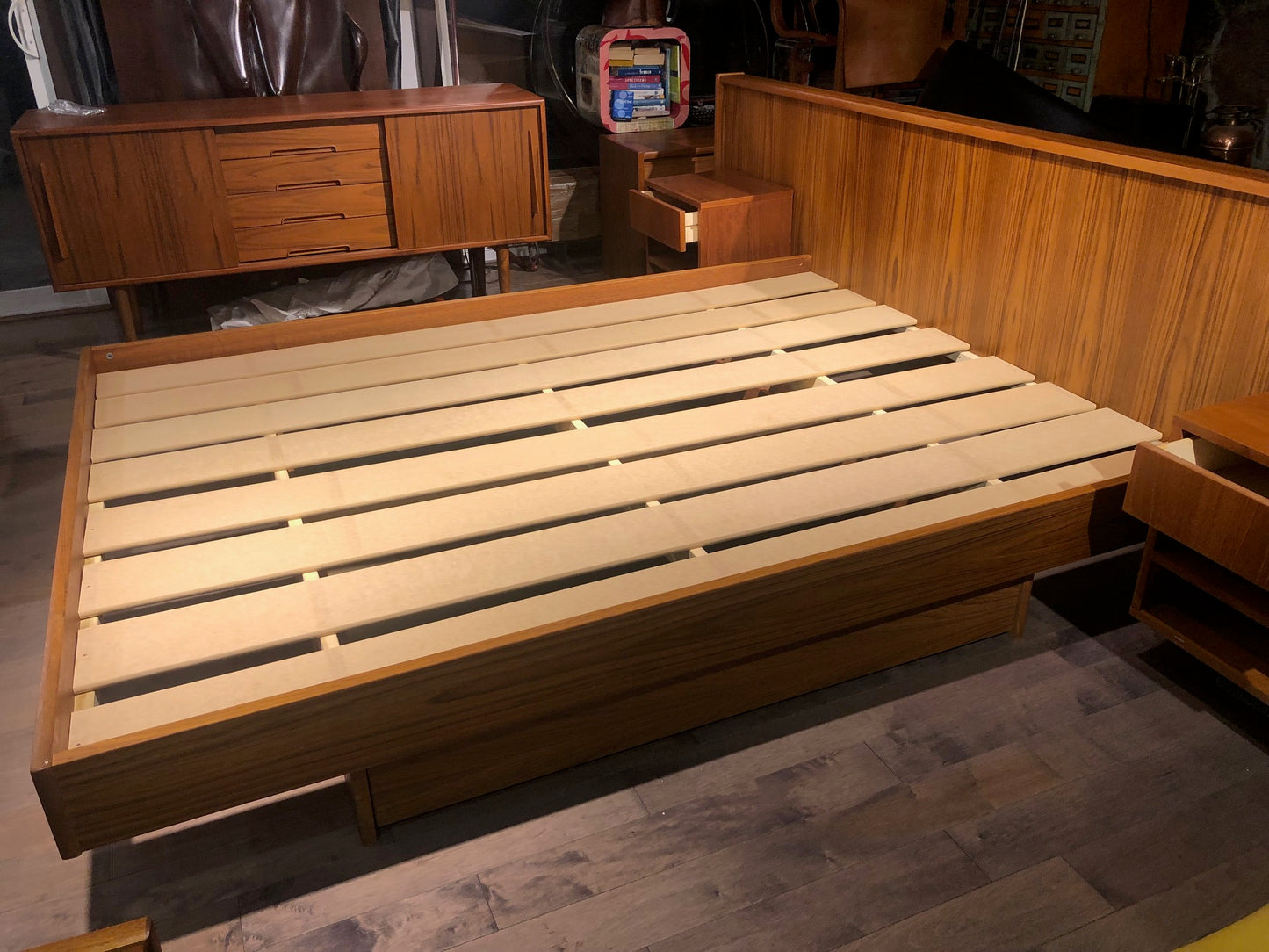 REFINISHED MCM Teak platform bed Queen with storage drawers, 2 night stands options, PERFECT - Mid Century Modern Toronto