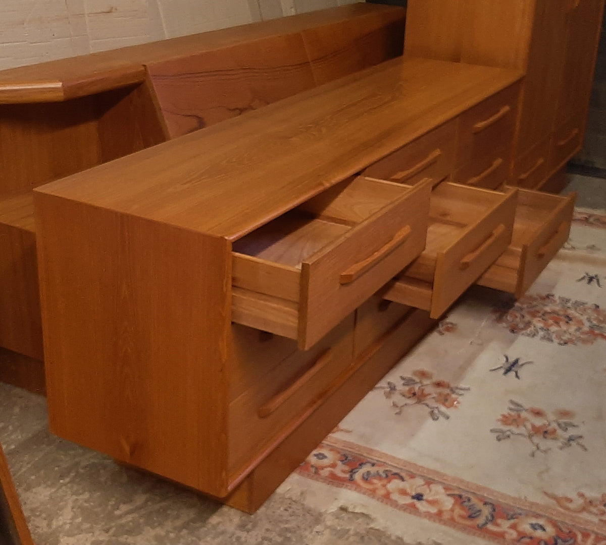 RESTORED MCM Teak Dresser 9 Drawers, Wardrobe , 2 Nigh Stands, Queen Bed w Headboard, Mirror, PERFECT - Mid Century Modern Toronto