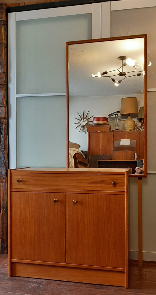 RESTORED Entry MCM Teak Cabinet & Mirror, PERFECT - Mid Century Modern Toronto