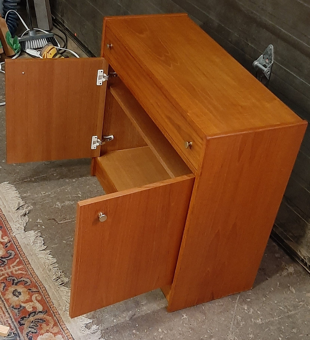 RESTORED Entry MCM Teak Cabinet & Mirror, PERFECT - Mid Century Modern Toronto