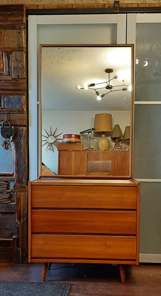 REFINISHED MCM Teak Chest with 3 drawers & Mirror, PERFECT - Mid Century Modern Toronto