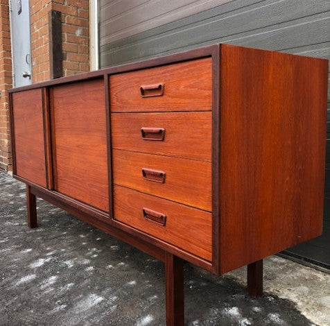 REFINISHED MCM Teak Sideboard w sliding doors & drawers by RS Associates, 72"perfect - Mid Century Modern Toronto