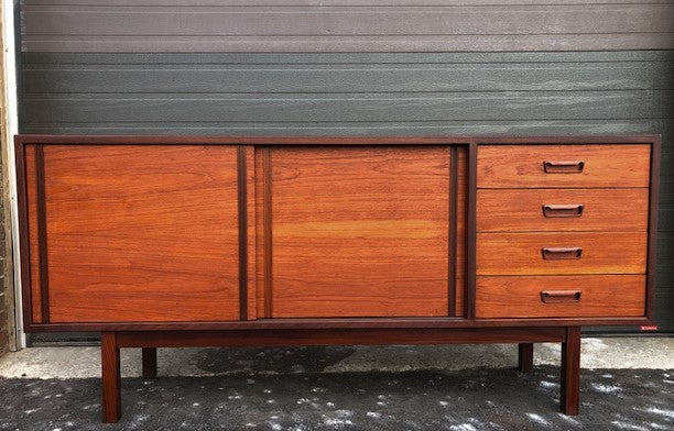 REFINISHED MCM Teak Sideboard w sliding doors & drawers by RS Associates, 72"perfect - Mid Century Modern Toronto