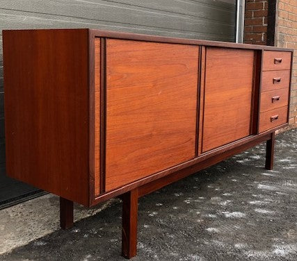 REFINISHED MCM Teak Sideboard w sliding doors & drawers by RS Associates, 72"perfect - Mid Century Modern Toronto