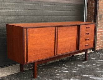 REFINISHED MCM Teak Sideboard w sliding doors & drawers by RS Associates, 72"perfect - Mid Century Modern Toronto
