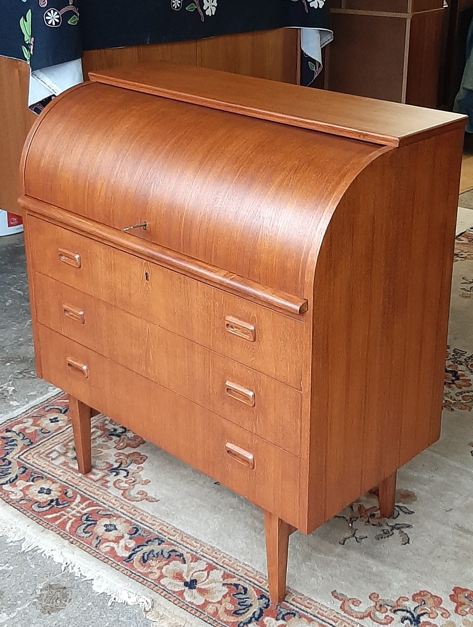 REFINISHED MCM  Teak Roll Top Secretary Desk 35" made in Sweden PERFECT - Mid Century Modern Toronto