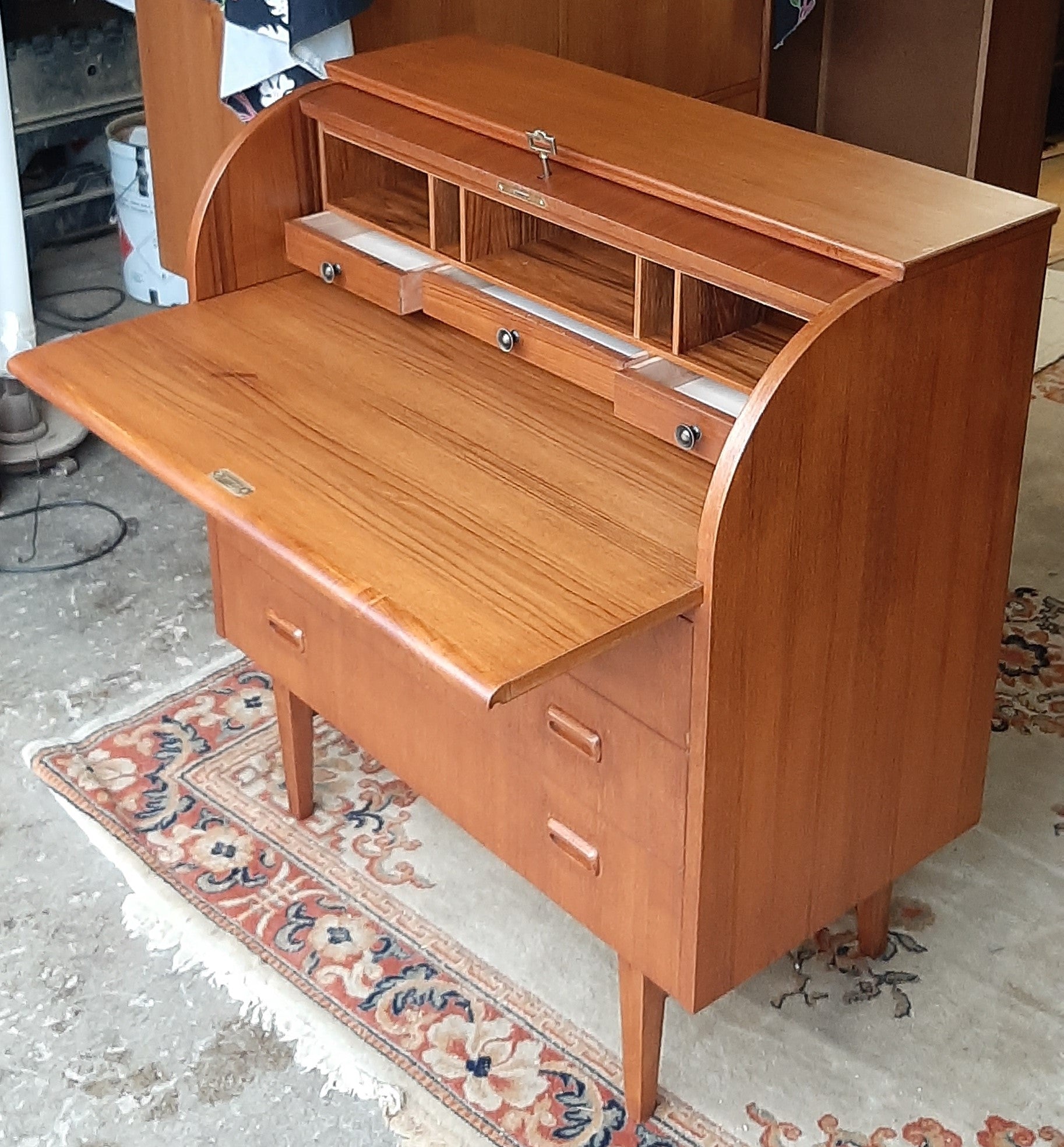 REFINISHED MCM  Teak Roll Top Secretary Desk 35" made in Sweden PERFECT - Mid Century Modern Toronto