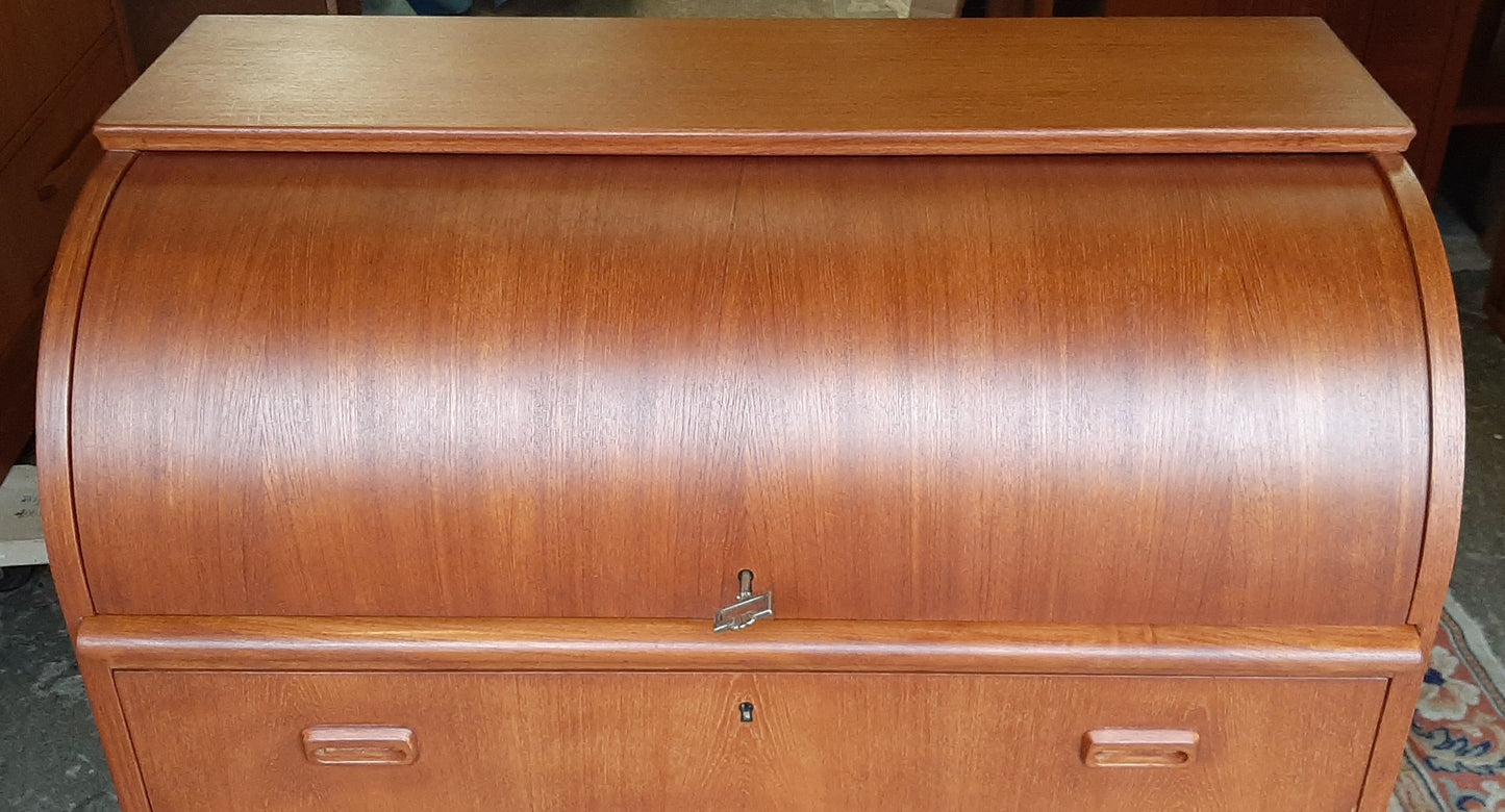 REFINISHED MCM  Teak Roll Top Secretary Desk 35" made in Sweden PERFECT - Mid Century Modern Toronto