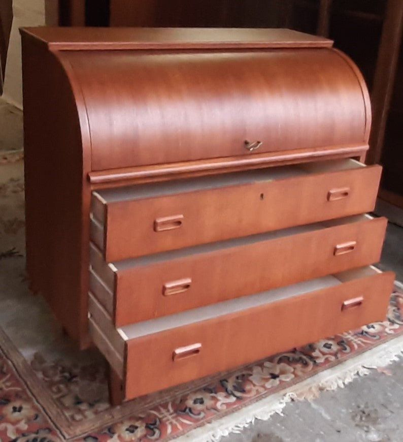 REFINISHED MCM  Teak Roll Top Secretary Desk 35" made in Sweden PERFECT - Mid Century Modern Toronto