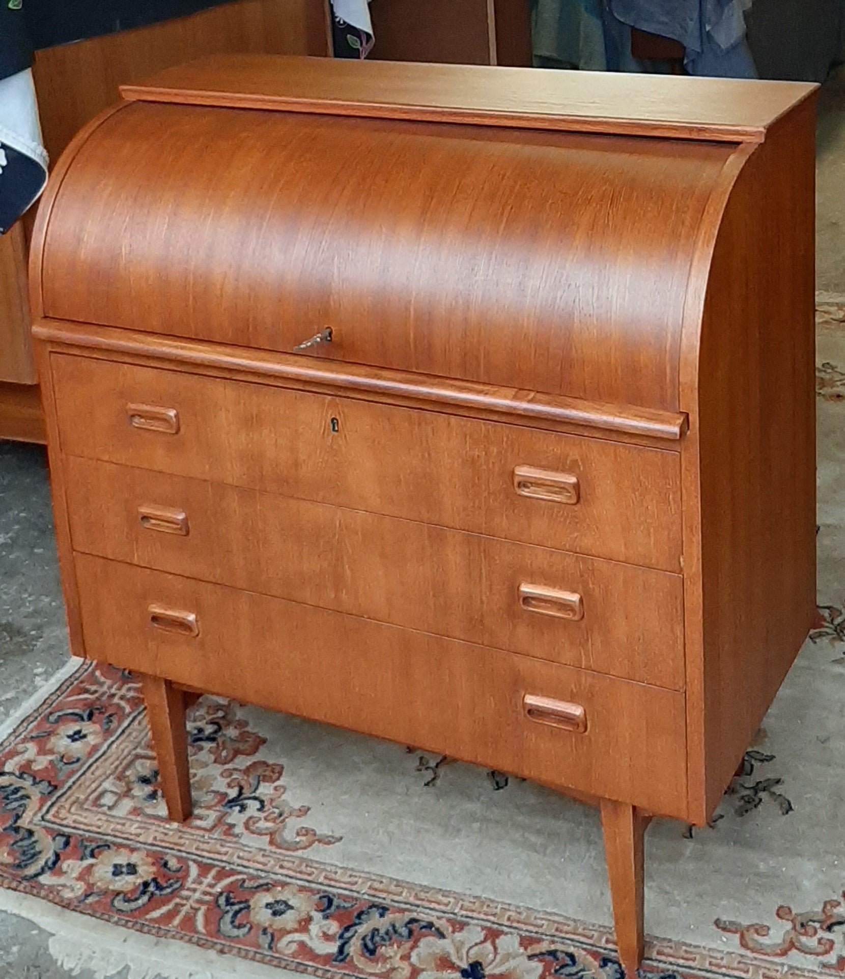 REFINISHED MCM  Teak Roll Top Secretary Desk 35" made in Sweden PERFECT - Mid Century Modern Toronto