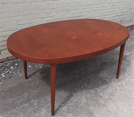 REFINISHED MCM Teak Dining Table Extendable Oval w 2 leaves PERFECT 66" - 107", treated for durability - Mid Century Modern Toronto