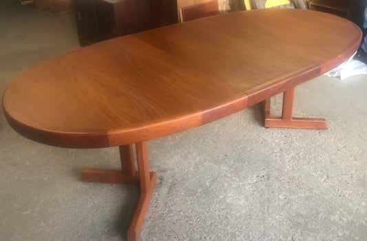 REFINISHED MCM Teak Dining Table Oval w 1 leaf large 67" - 88", treated for durability, PERFECT - Mid Century Modern Toronto