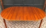 REFINISHED Swedish MCM Teak Dining Table round to oval w 2 leaves 42