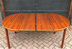 REFINISHED Swedish MCM Teak Dining Table round to oval w 2 leaves 42