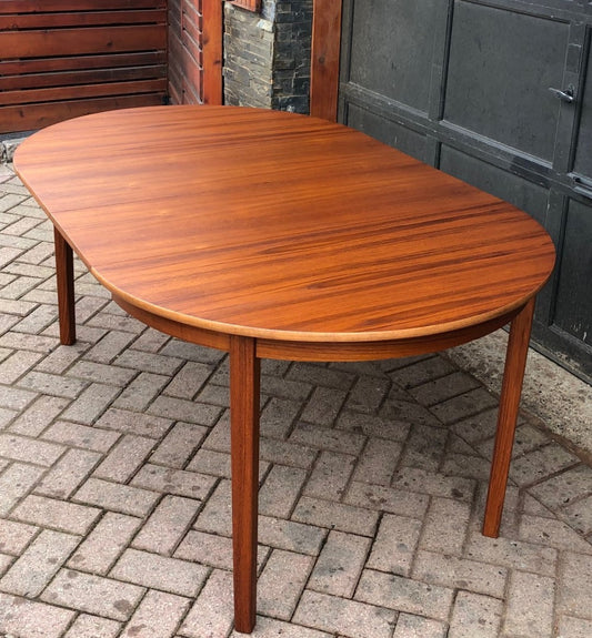 REFINISHED Swedish MCM Teak Dining Table round to oval w 2 leaves 42"- 70" PERFECT, treated for durability - Mid Century Modern Toronto