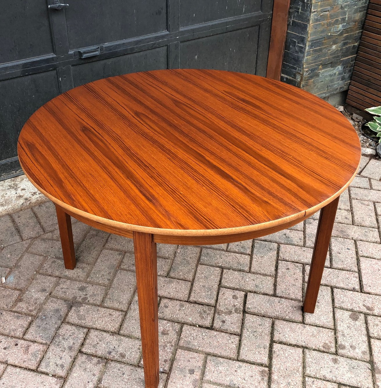 REFINISHED Swedish MCM Teak Dining Table round to oval w 2 leaves 42"- 70" PERFECT, treated for durability - Mid Century Modern Toronto