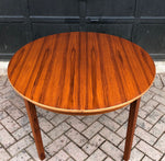 REFINISHED Swedish MCM Teak Dining Table round to oval w 2 leaves 42
