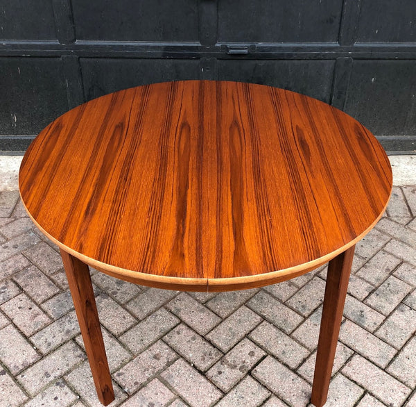 REFINISHED Swedish MCM Teak Dining Table round to oval w 2 leaves 42"- 70" PERFECT, treated for durability - Mid Century Modern Toronto