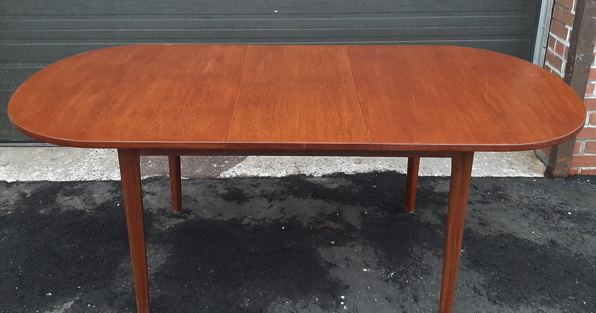 REFINISHED MCM Teak Table Oval Self-Storing w Butterfly Leaf 58"-74", perfect - Mid Century Modern Toronto