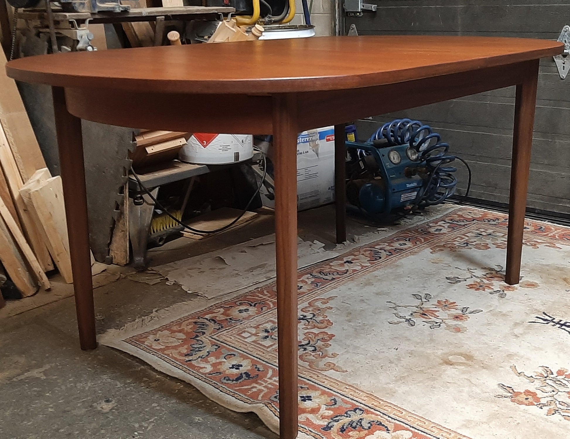 REFINISHED MCM Teak Table Oval Self-Storing w Butterfly Leaf 58"-74", perfect - Mid Century Modern Toronto