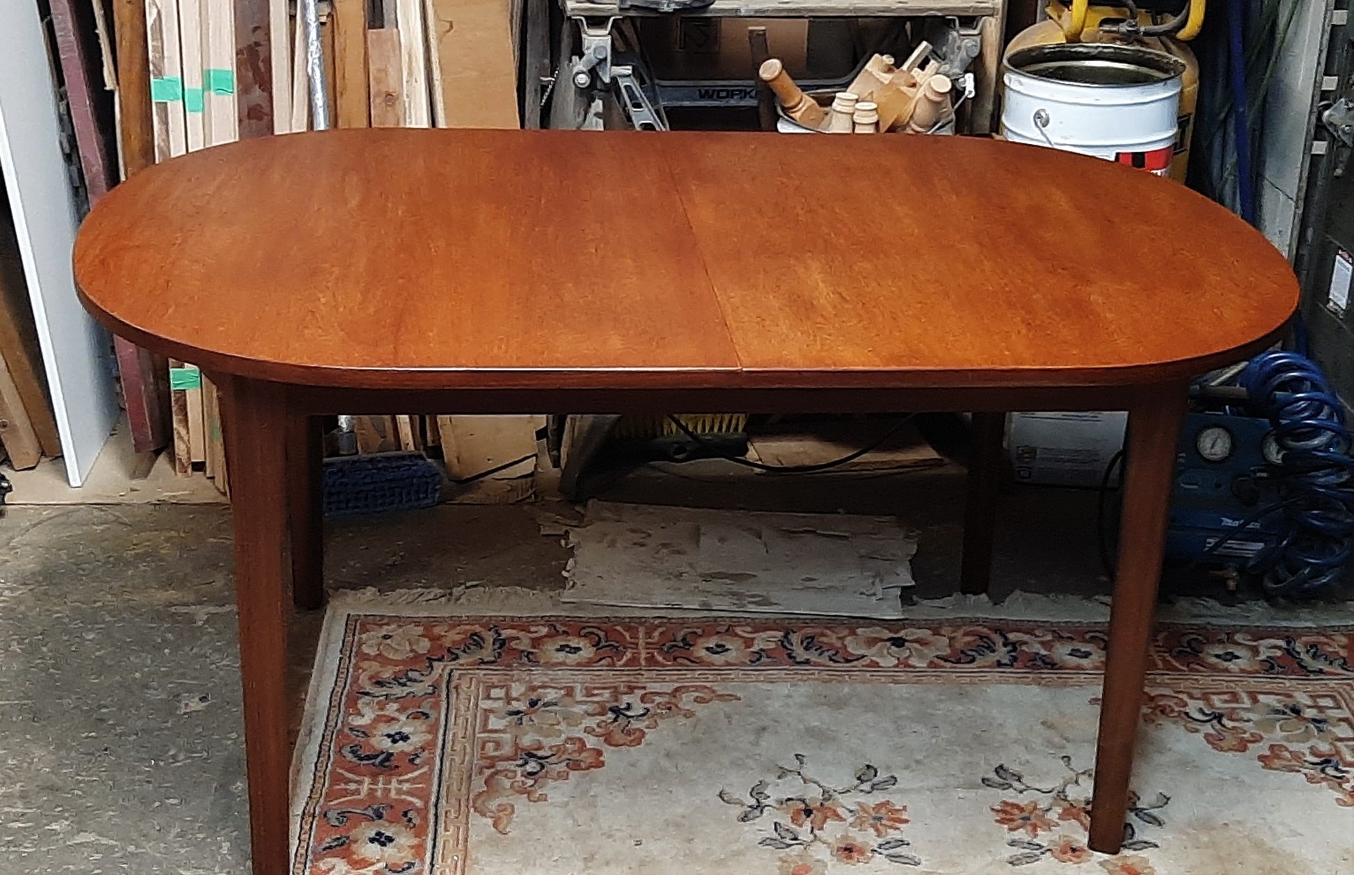 REFINISHED MCM Teak Table Oval Self-Storing w Butterfly Leaf 58"-74", perfect - Mid Century Modern Toronto