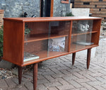 REFINISHED Danish MCM Teak Bookcase Display Media Console w sliding glass doors 63