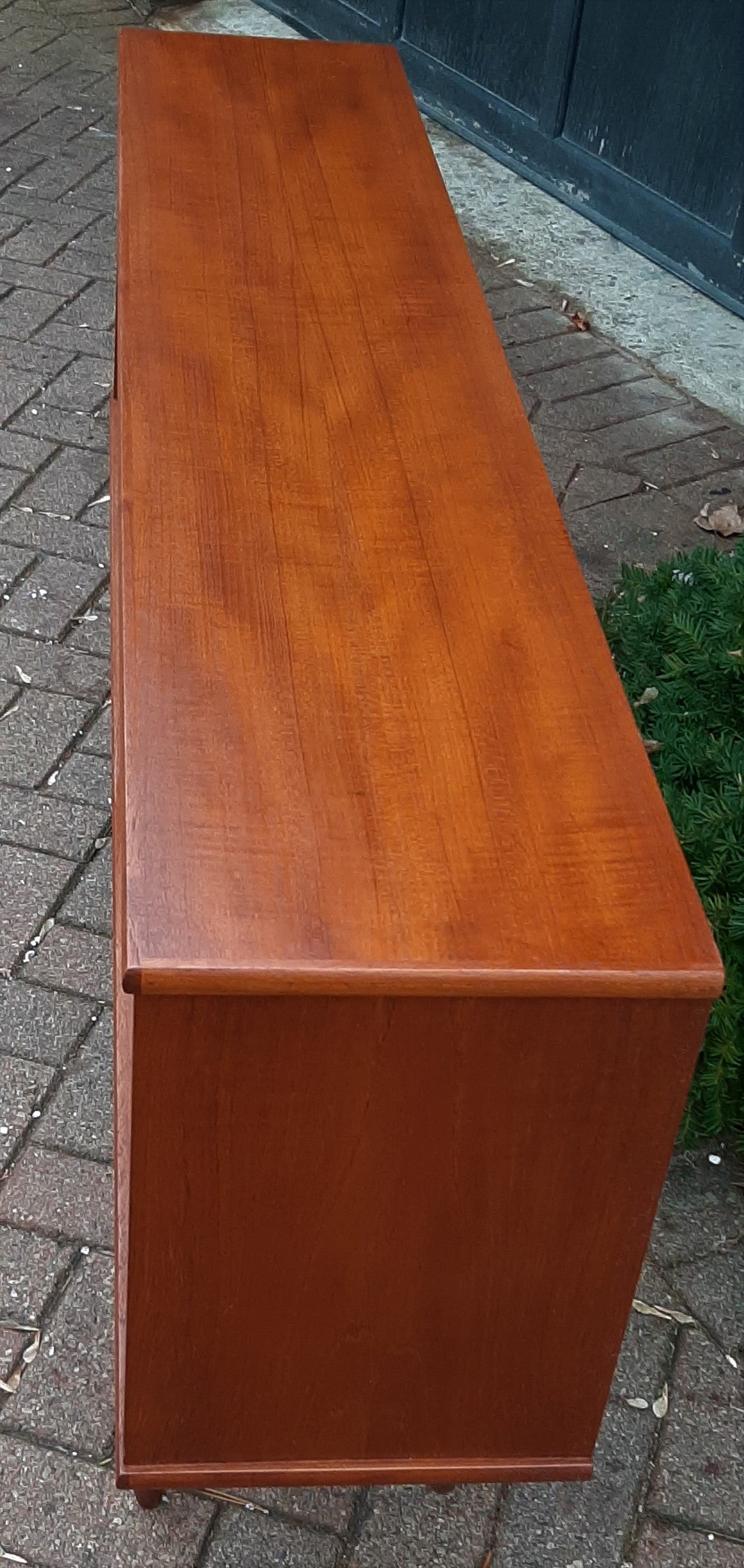 REFINISHED Danish MCM Teak Bookcase Display Media Console w sliding glass doors 63