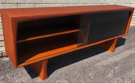 REFINISHED MCM Teak Display Bookcase w tinted glass doors 6 ft, perfect - Mid Century Modern Toronto