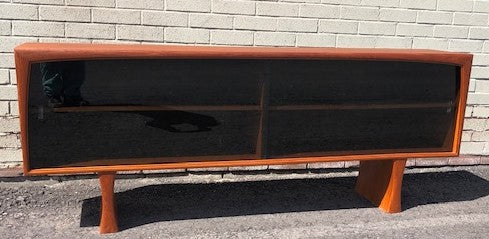 REFINISHED MCM Teak Display Bookcase w tinted glass doors 6 ft, perfect - Mid Century Modern Toronto