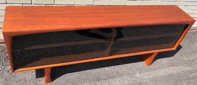 REFINISHED MCM Teak Display Bookcase w tinted glass doors 6 ft, perfect - Mid Century Modern Toronto