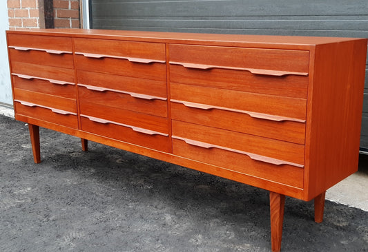 REFINISHED MCM Teak Dresser 9 drawers Narrow 77" - Mid Century Modern Toronto