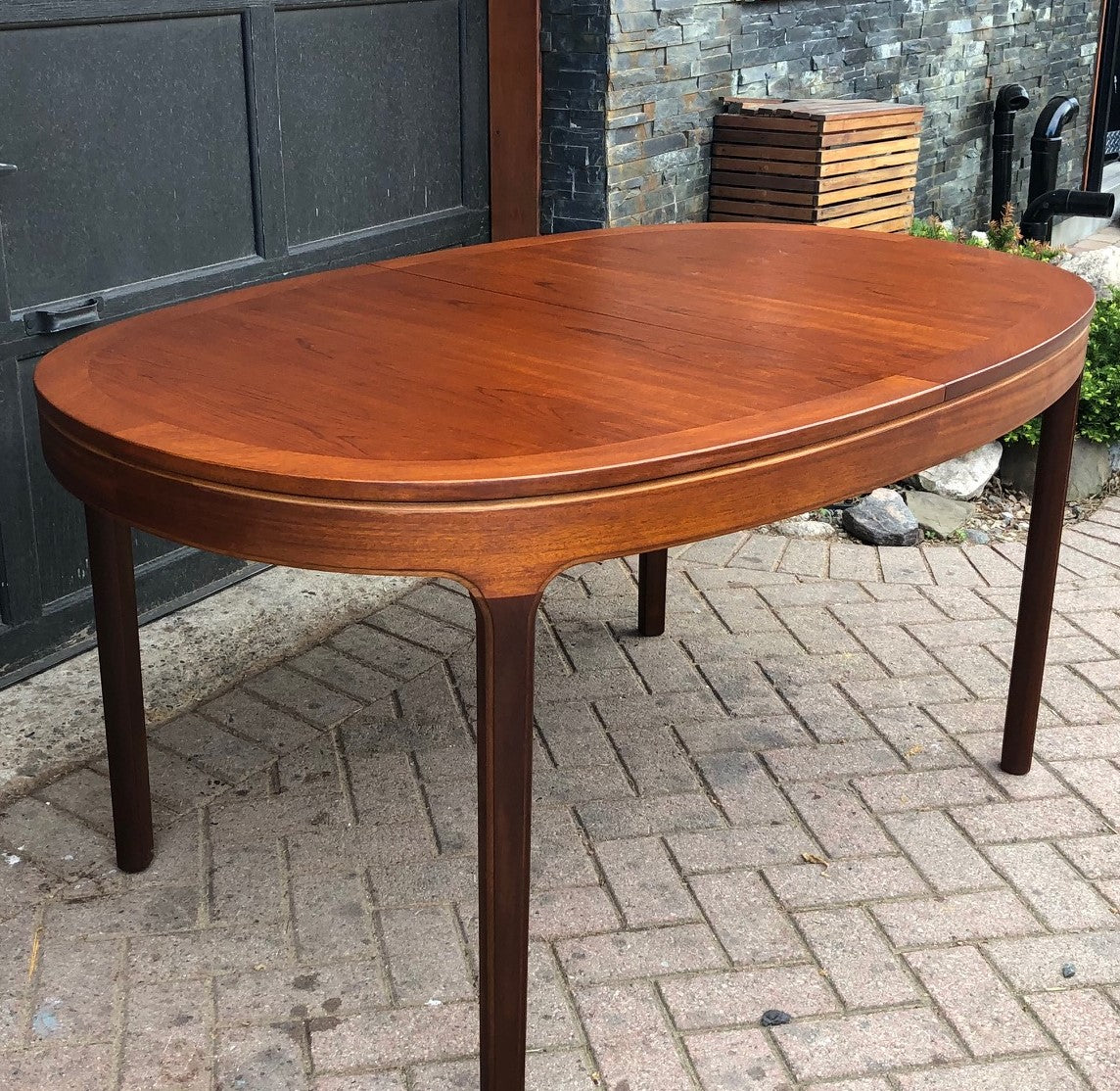 REFINISHED MCM Teak Table Oval by Nathan with butterfly extension 60"-82" PERFECT, treated for durability - Mid Century Modern Toronto