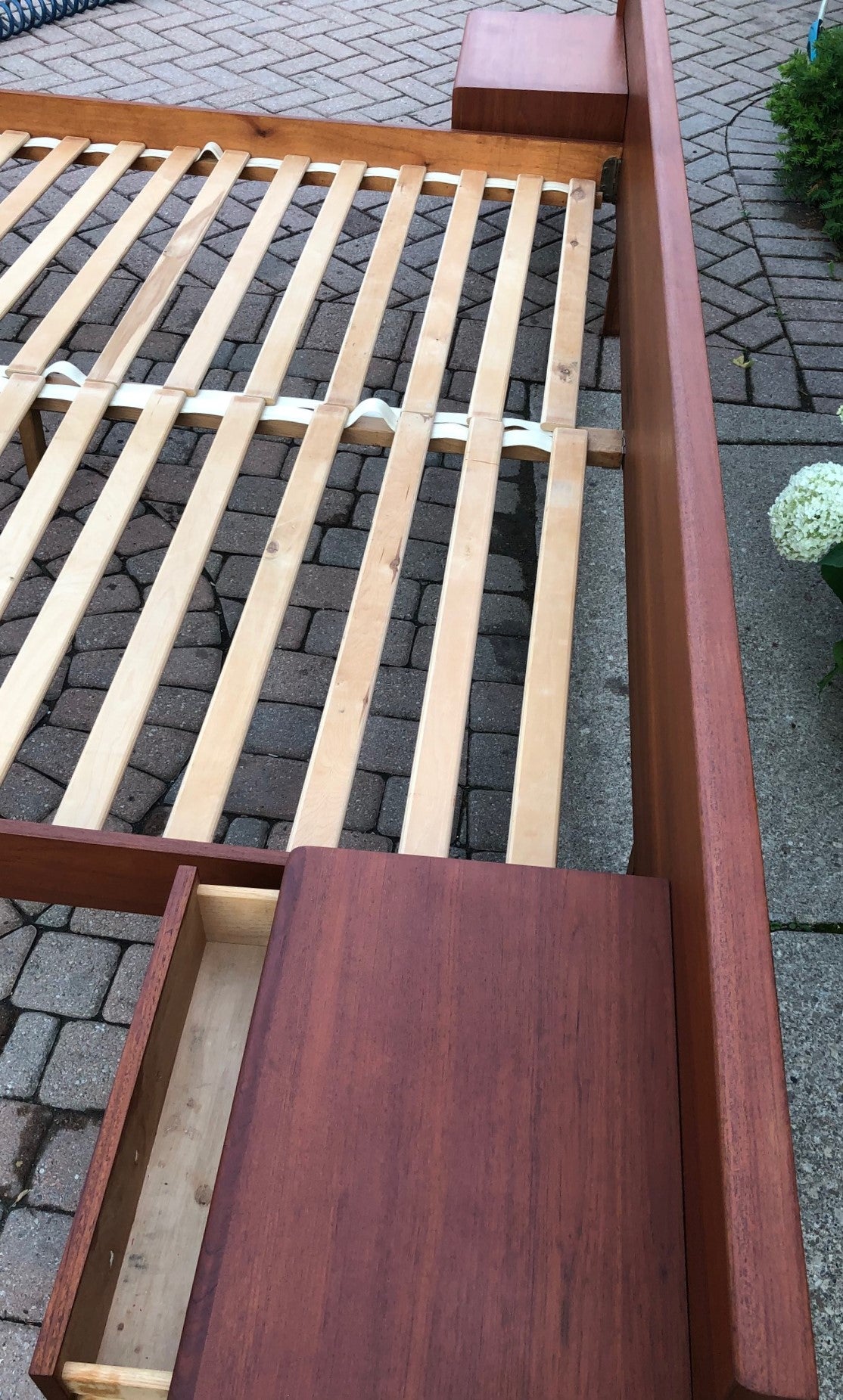 REFINISHED MCM Teak platform bed King size with floating night stands, PERFECT - Mid Century Modern Toronto