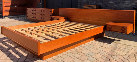 REFINISHED MCM Teak Dresser 9 Drawers AND Platform Bed w floating nightstands Queen, PERFECT - Mid Century Modern Toronto