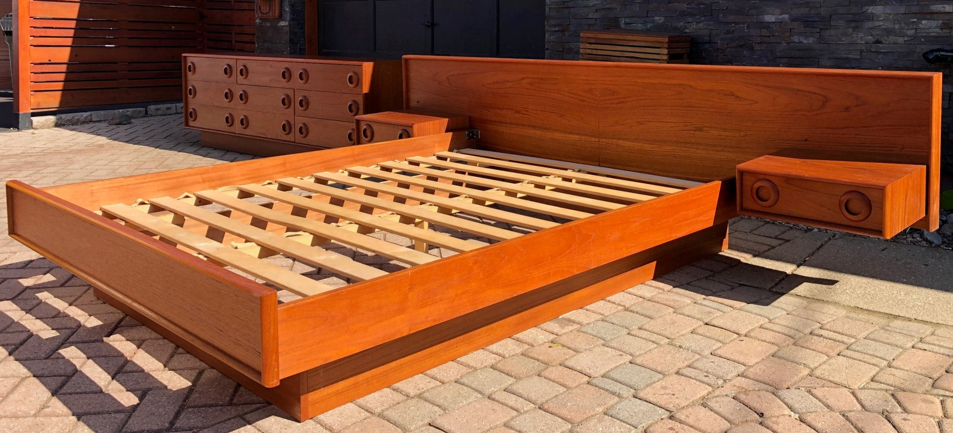 REFINISHED MCM Teak Dresser 9 Drawers AND Platform Bed w floating nightstands Queen, PERFECT - Mid Century Modern Toronto