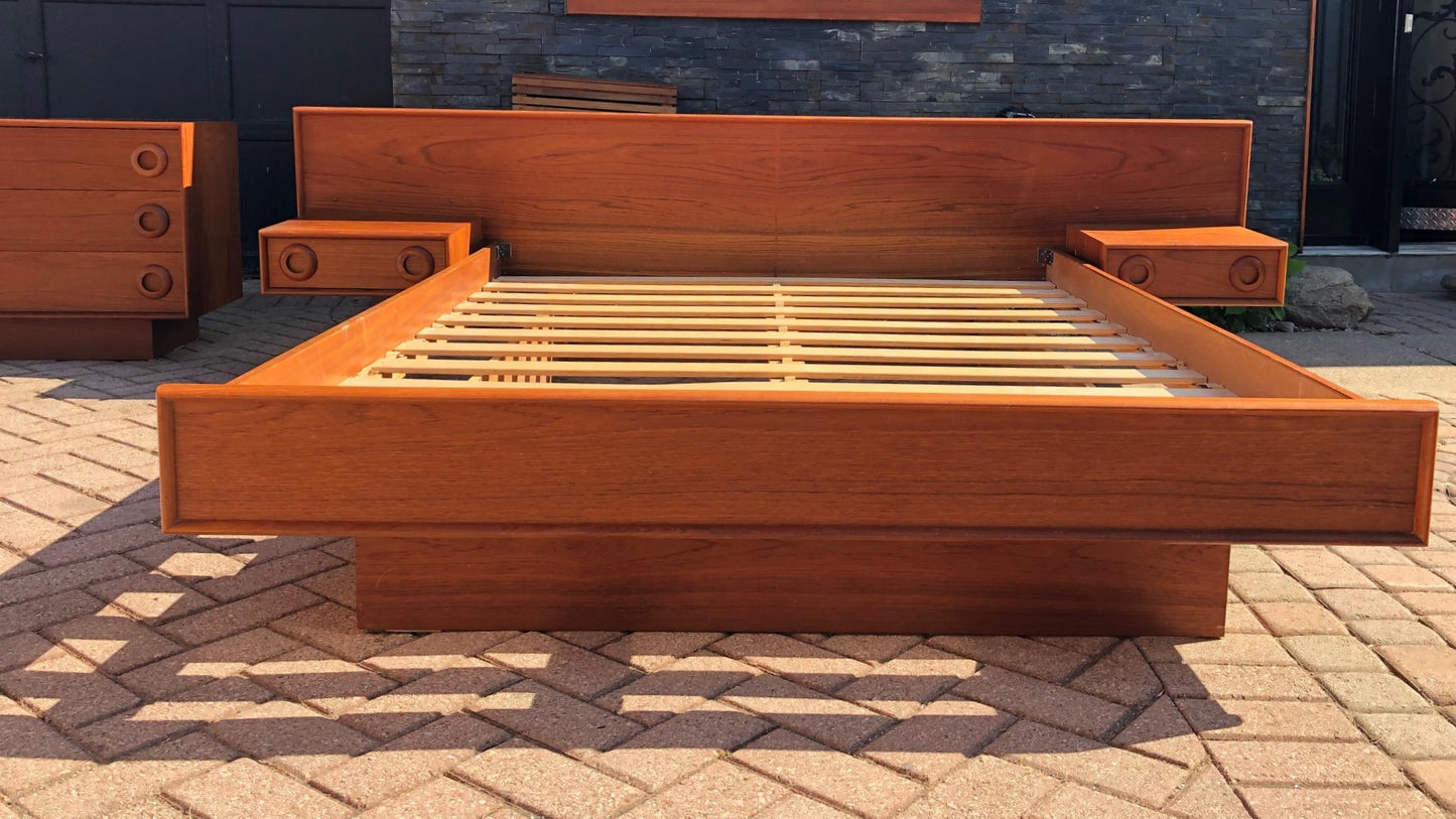 REFINISHED MCM Teak Dresser 9 Drawers AND Platform Bed w floating nightstands Queen, PERFECT - Mid Century Modern Toronto