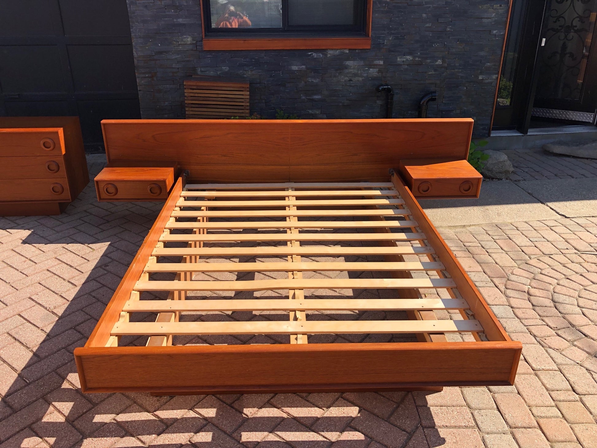 REFINISHED MCM Teak Dresser 9 Drawers AND Platform Bed w floating nightstands Queen, PERFECT - Mid Century Modern Toronto