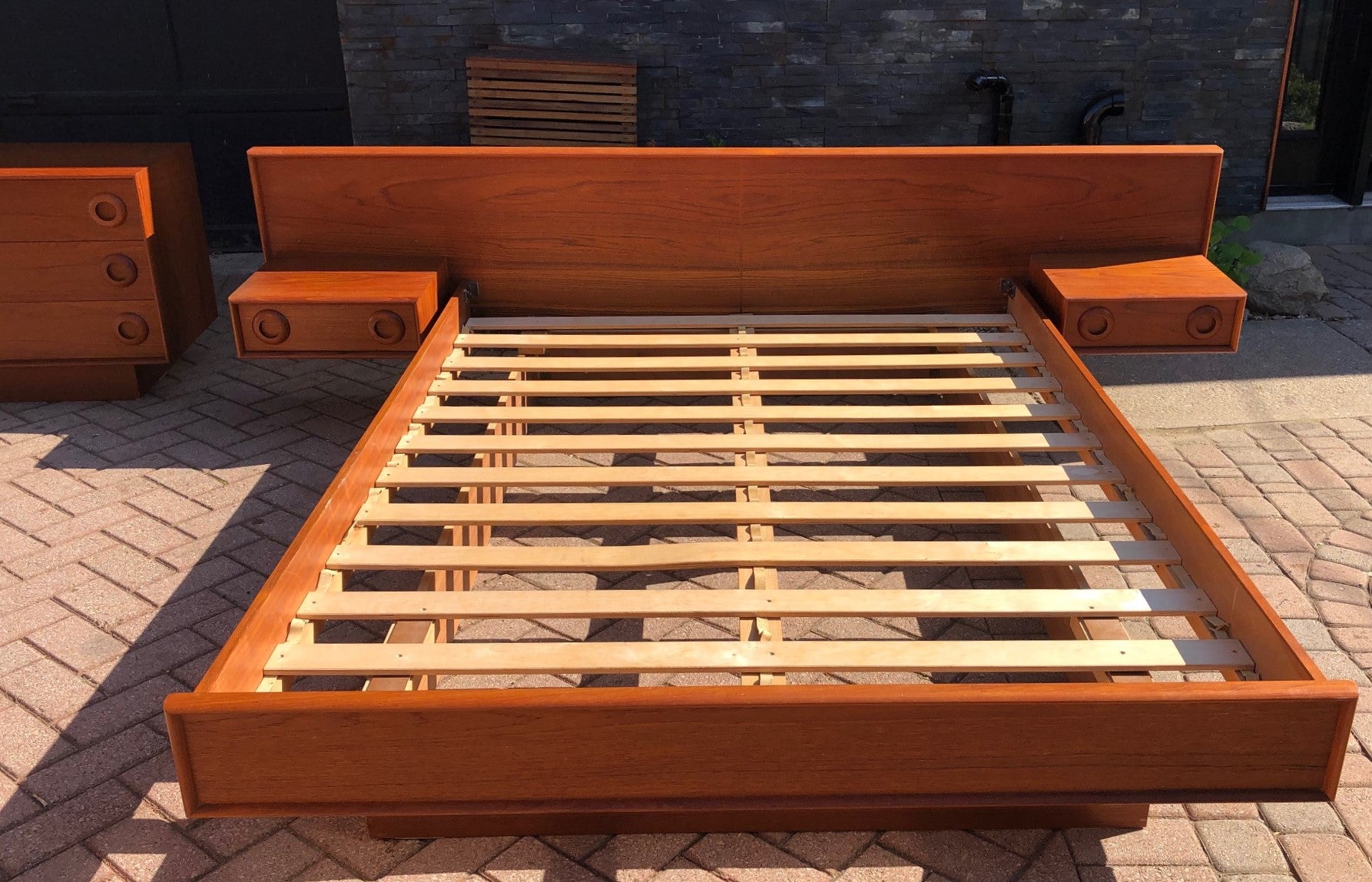 REFINISHED MCM Teak Dresser 9 Drawers AND Platform Bed w floating nightstands Queen, PERFECT - Mid Century Modern Toronto