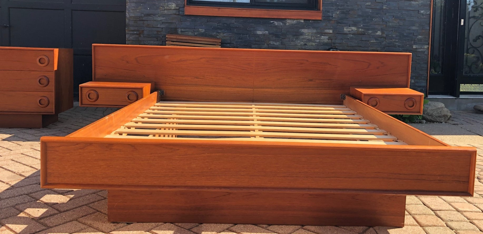 REFINISHED MCM Teak Dresser 9 Drawers AND Platform Bed w floating nightstands Queen, PERFECT - Mid Century Modern Toronto