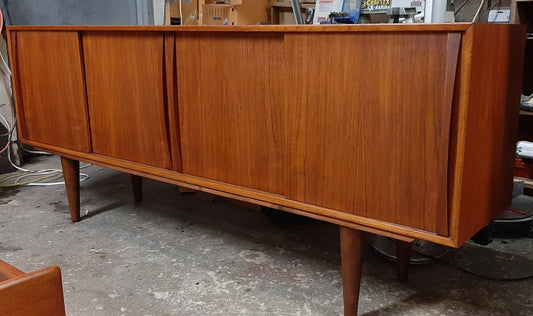 REFINISHED Mid-Century Modern Teak Sideboard w 4 sliding doors 77” Narrow - Mid Century Modern Toronto
