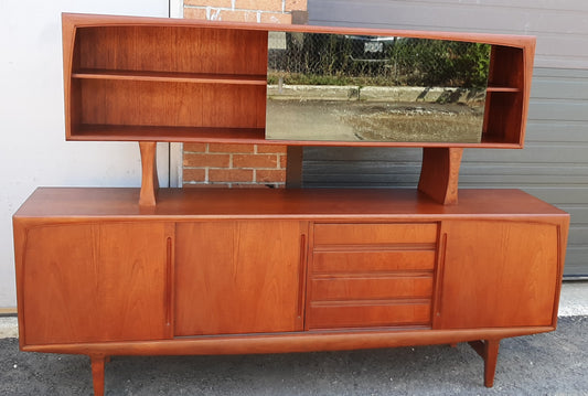 REFINISHED Danish MCM Teak Credenza Sideboard w a Topper Display Hutch, 84" - Mid Century Modern Toronto
