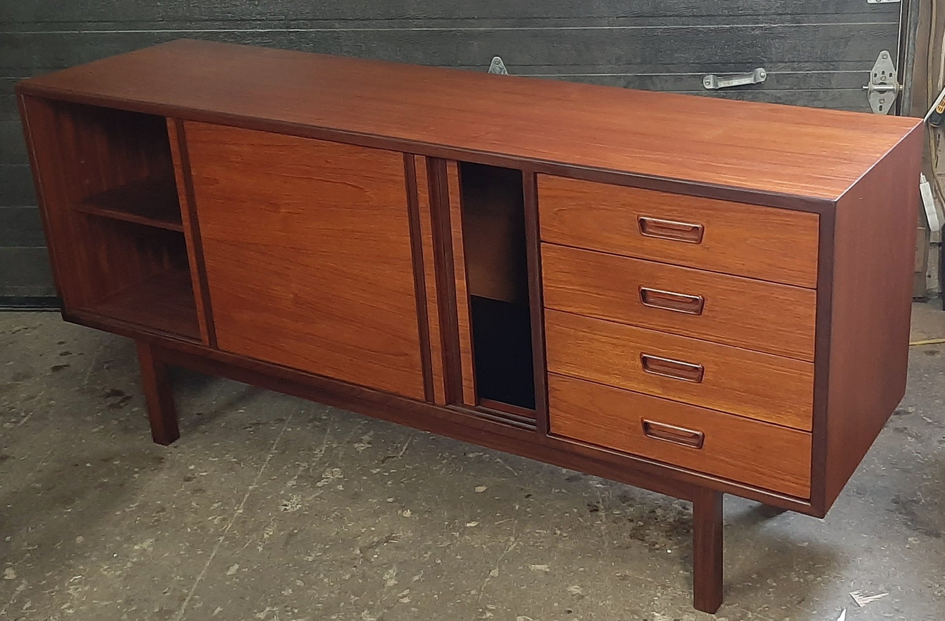 REFINISHED MCM Teak Sideboard w sliding doors & drawers by RS Associates, 72"perfect - Mid Century Modern Toronto