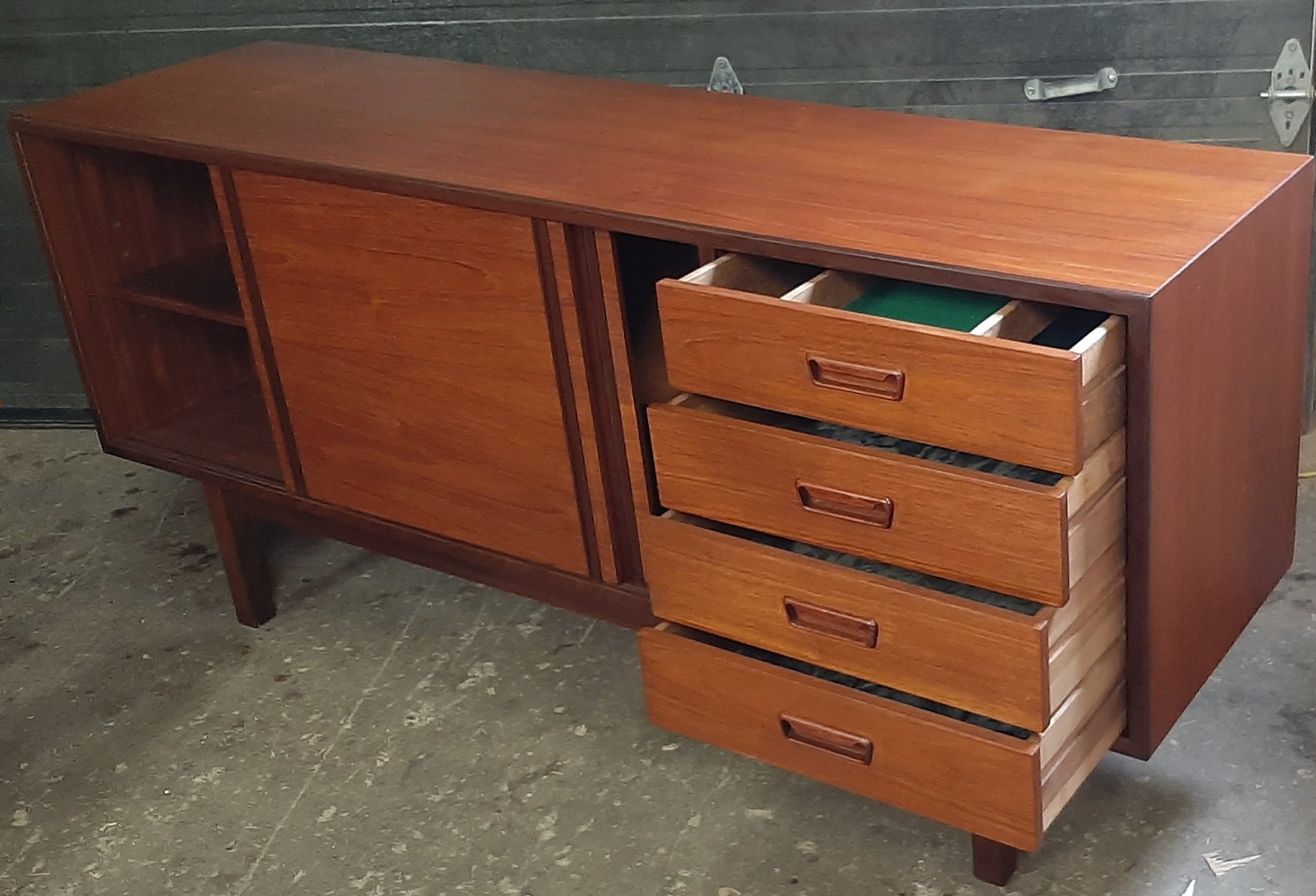 REFINISHED MCM Teak Sideboard w sliding doors & drawers by RS Associates, 72"perfect - Mid Century Modern Toronto