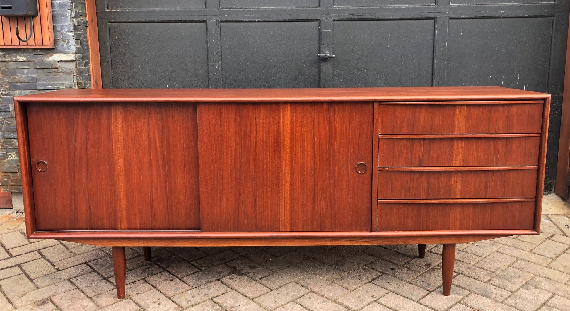 REFINISHED MCM Teak Credenza Sideboard, PERFECT, 6ft narrow - Mid Century Modern Toronto