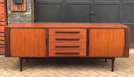 REFINISHED MCM Teak Sideboard with tambour doors and rosewood accents by RS Associates, perfect, 78" - Mid Century Modern Toronto
