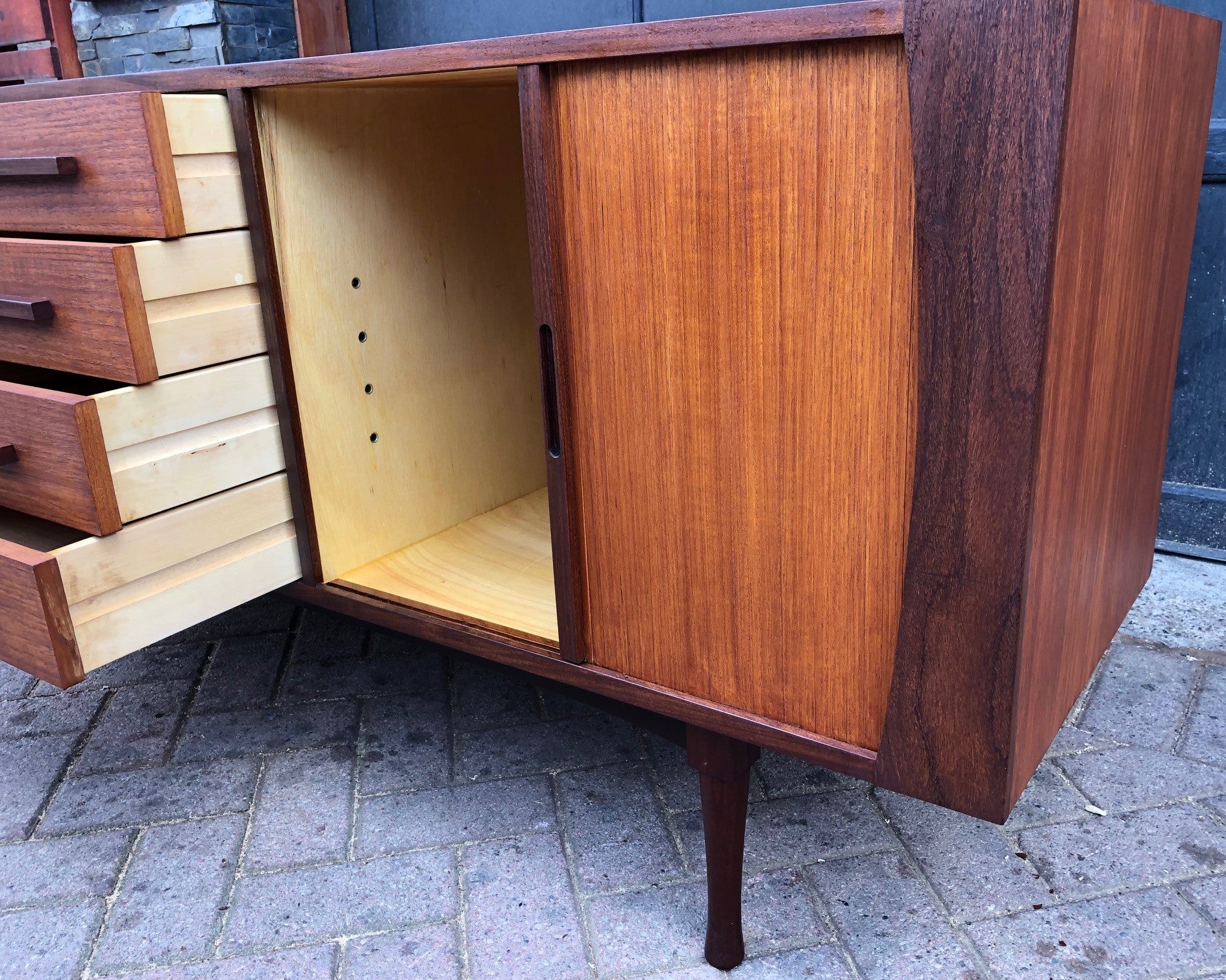 REFINISHED MCM Teak Sideboard with tambour doors by RS Associates, 78" - Mid Century Modern Toronto