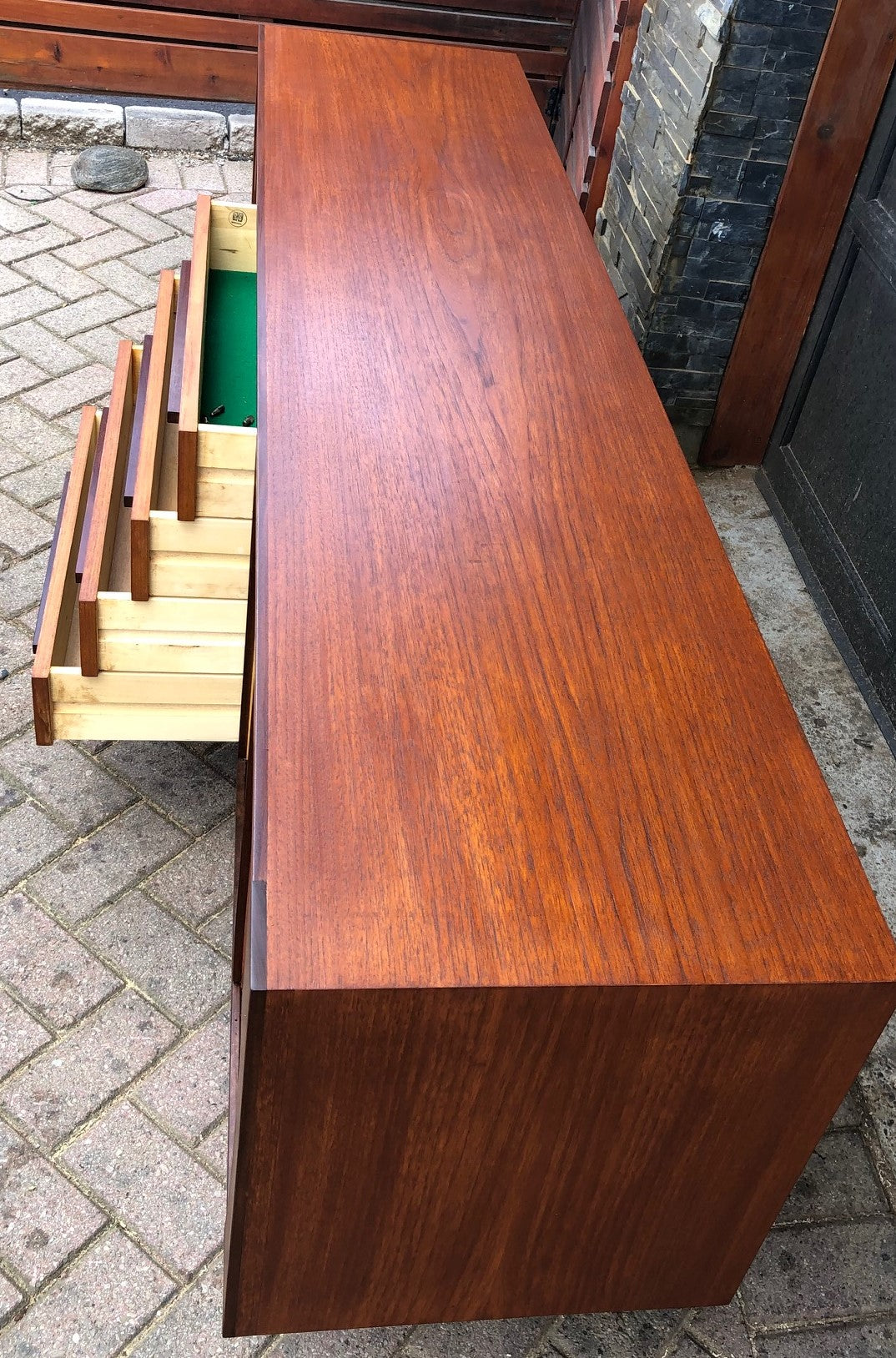 REFINISHED MCM Teak Sideboard with tambour doors by RS Associates, 78" - Mid Century Modern Toronto