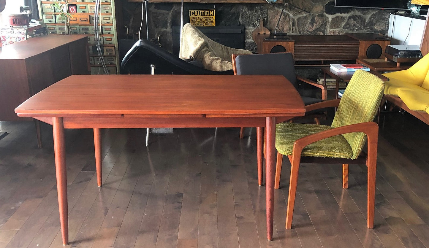 REFINISHED Danish MCM Teak Table Surfboard Extendable by H Kjaernulf for Vejle, perfect - Mid Century Modern Toronto