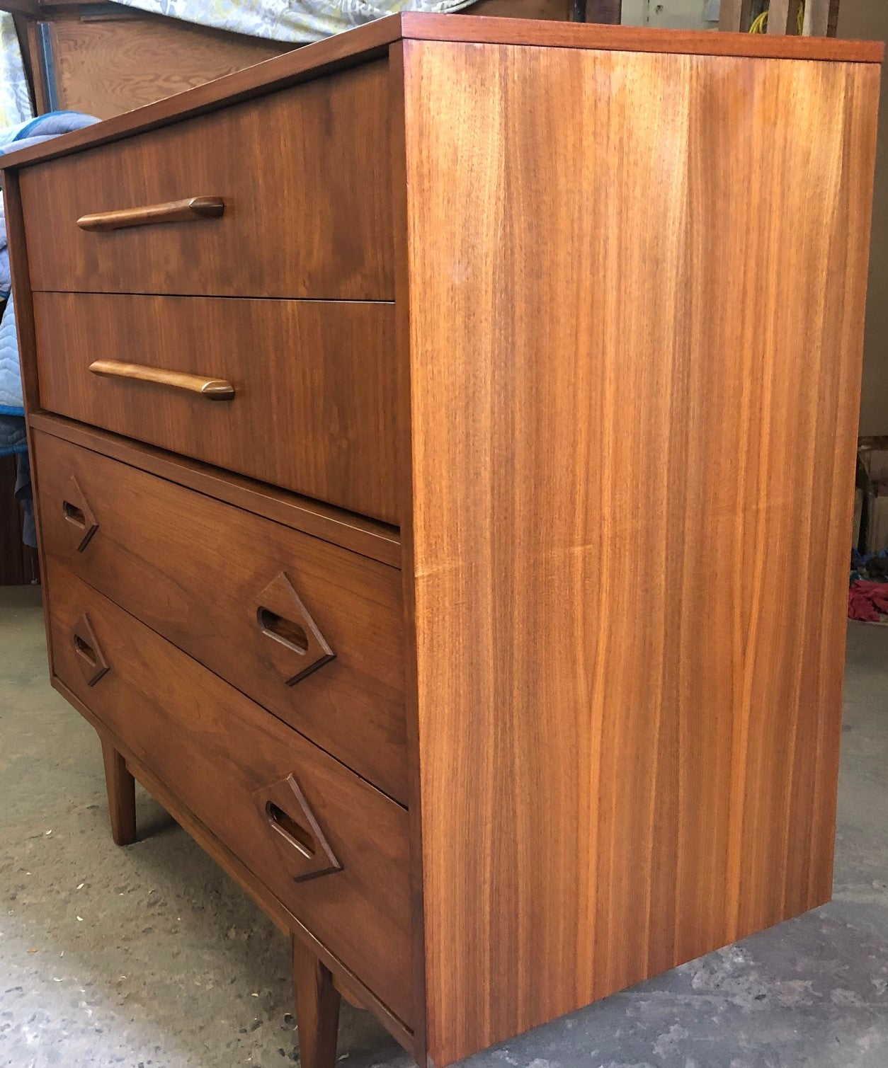 REFINISHED Unique MCM Walnut Tallboy dresser, PERFECT, large 44"x 20x H40" - Mid Century Modern Toronto
