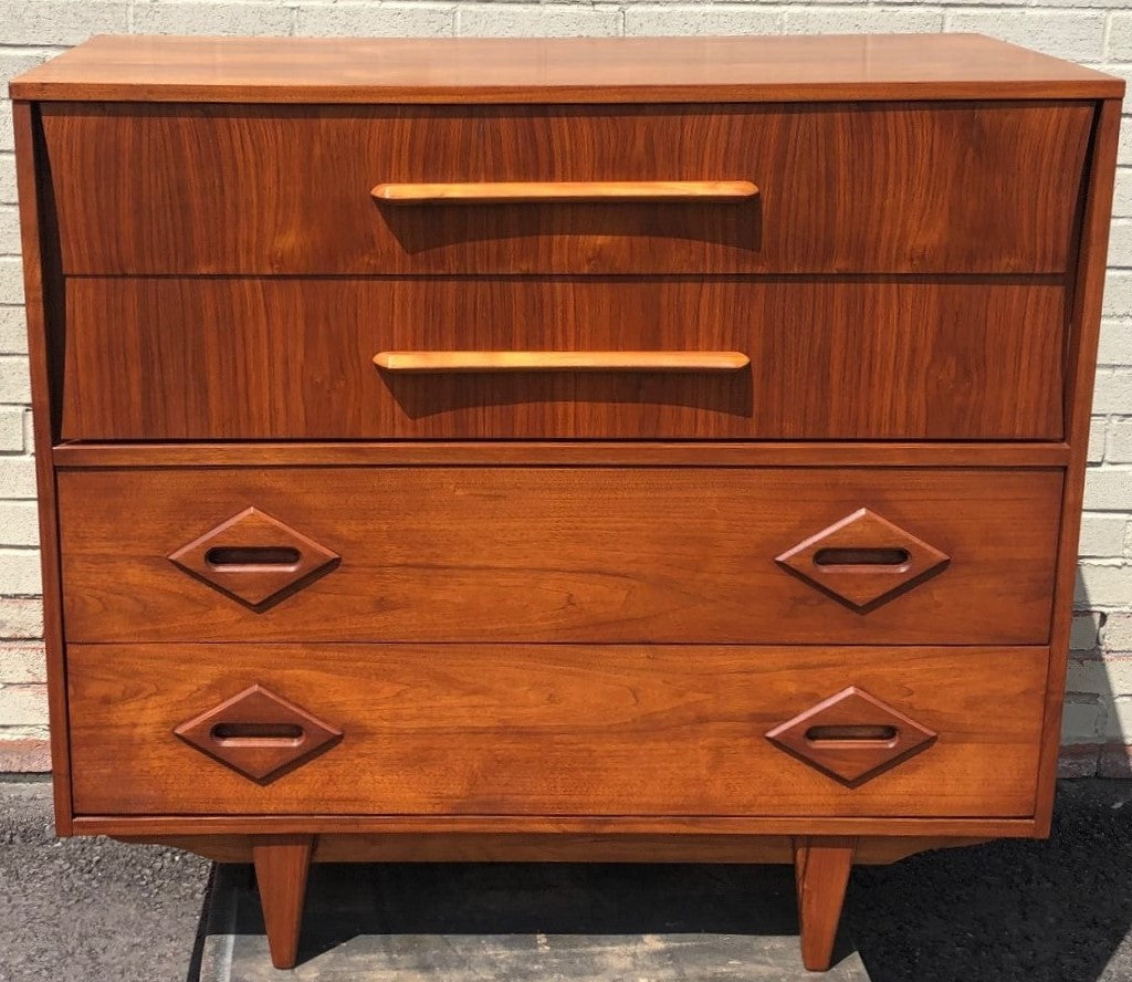 REFINISHED Unique MCM Walnut Tallboy dresser, PERFECT, large 44"x 20x H40" - Mid Century Modern Toronto